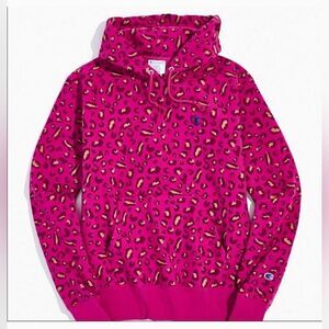 VGUC Champion Pink Leopard Hoodie UO Sweatshirt Unisex Size Small Reverse Weave